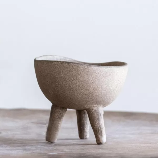 Creative CoOp Boho Terracotta Footed Planter with Organic Edge Matte TaupeTaupe