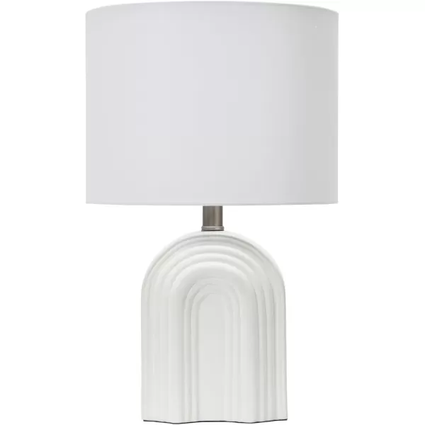 Creative CoOp Carved Arch Stoneware Table Lamp with Linen Drum Shade White