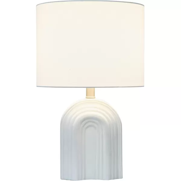 Creative CoOp Carved Arch Stoneware Table Lamp with Linen Drum Shade White