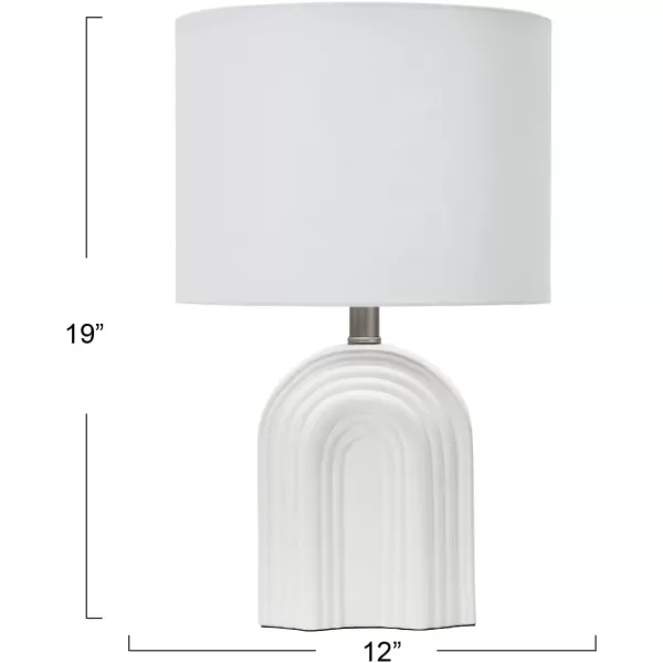 Creative CoOp Carved Arch Stoneware Table Lamp with Linen Drum Shade White