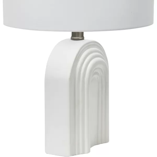 Creative CoOp Carved Arch Stoneware Table Lamp with Linen Drum Shade White