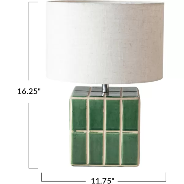 Creative CoOp Ceramic Table Lamp with Linen Shade Green and White