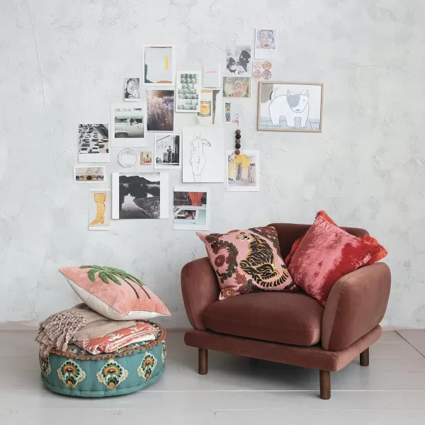 Creative CoOp Clay Velvet Upholstered Sofa with Oak Wood Legs ColorArm Chair