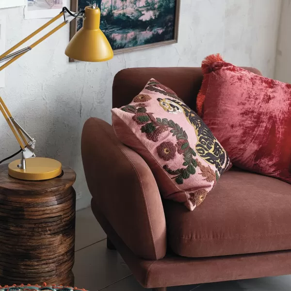 Creative CoOp Clay Velvet Upholstered Sofa with Oak Wood Legs ColorArm Chair