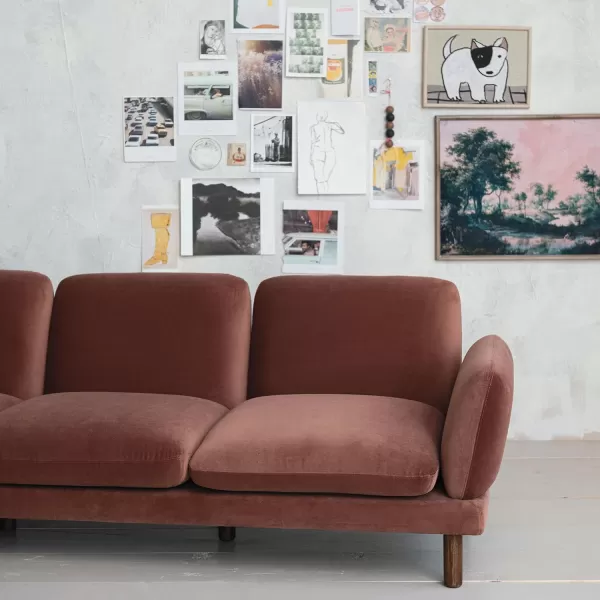 Creative CoOp Clay Velvet Upholstered Sofa with Oak Wood Legs ColorSofa