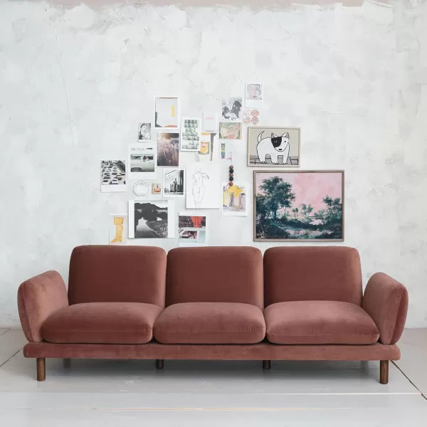 Creative CoOp Clay Velvet Upholstered Sofa with Oak Wood Legs ColorSofa