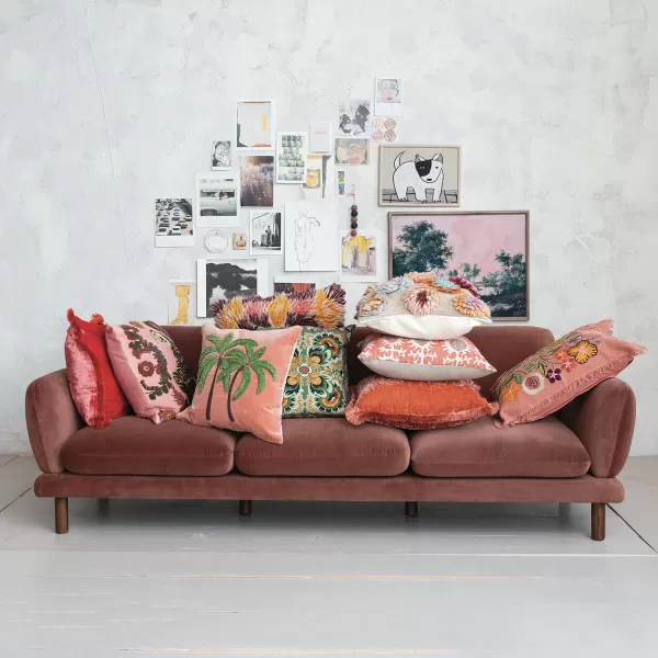 Creative CoOp Clay Velvet Upholstered Sofa with Oak Wood Legs ColorSofa
