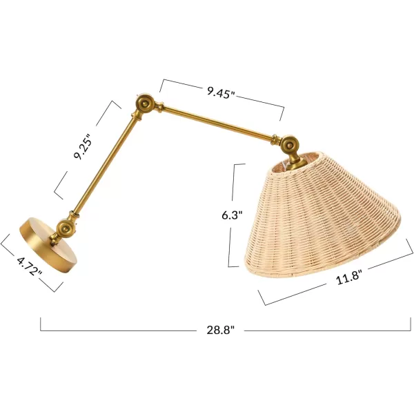Creative CoOp Coastal Adjustable Wall Sconce with Black Rattan Shade Antique Brass FinishAntique Brass