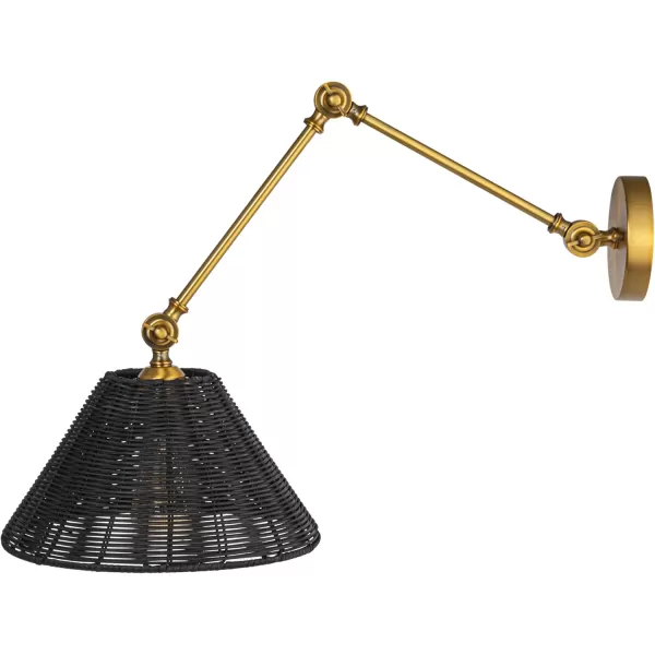 Creative CoOp Coastal Adjustable Wall Sconce with Black Rattan Shade Antique Brass FinishAntique BrassBlack