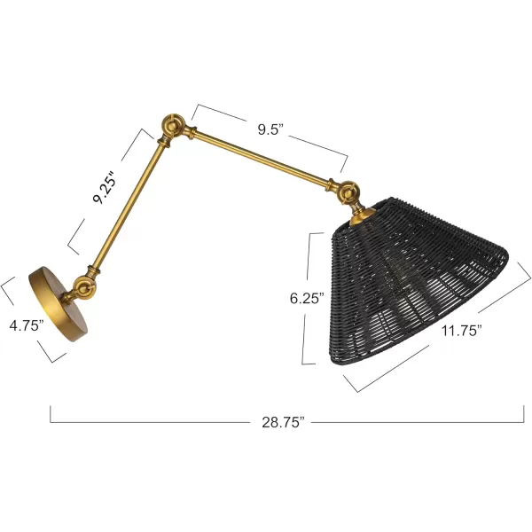 Creative CoOp Coastal Adjustable Wall Sconce with Black Rattan Shade Antique Brass FinishAntique BrassBlack