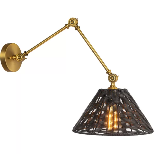 Creative CoOp Coastal Adjustable Wall Sconce with Black Rattan Shade Antique Brass FinishAntique BrassBlack