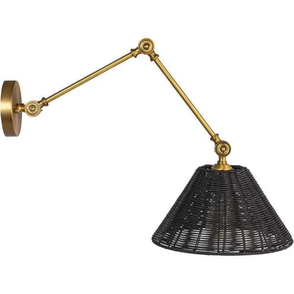 Creative CoOp Coastal Adjustable Wall Sconce with Black Rattan Shade Antique Brass FinishAntique BrassBlack