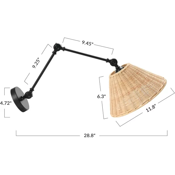 Creative CoOp Coastal Adjustable Wall Sconce with Black Rattan Shade Antique Brass FinishBlack