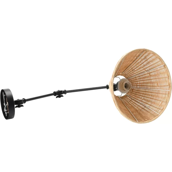 Creative CoOp Coastal Adjustable Wall Sconce with Black Rattan Shade Antique Brass FinishBlack