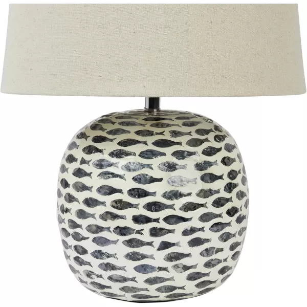 Creative CoOp Coastal Capiz and Bamboo Fish Design Set of 2 Blue and White Table Lamp