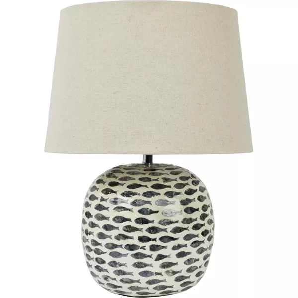 Creative CoOp Coastal Capiz and Bamboo Fish Design Set of 2 Blue and White Table Lamp