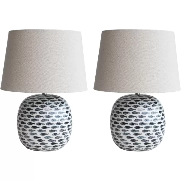 Creative CoOp Coastal Capiz and Bamboo Fish Design Set of 2 Blue and White Table Lamp