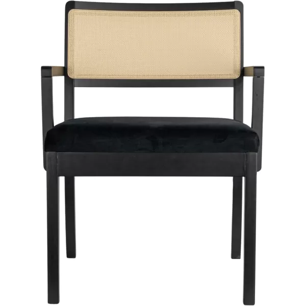 Creative CoOp Crawford Mid Century Modern Solid Wood Black Arm Chair with Natural Woven Cane Back and Velvet Upholstered Seat BlackBlack and Natural