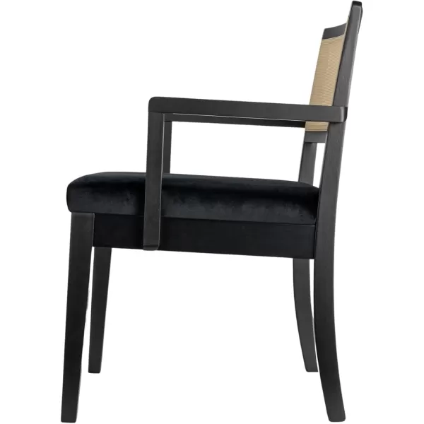 Creative CoOp Crawford Mid Century Modern Solid Wood Black Arm Chair with Natural Woven Cane Back and Velvet Upholstered Seat BlackBlack and Natural