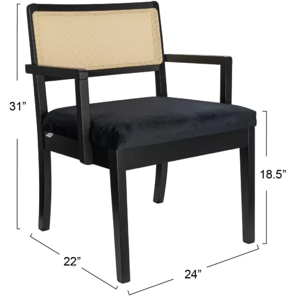 Creative CoOp Crawford Mid Century Modern Solid Wood Black Arm Chair with Natural Woven Cane Back and Velvet Upholstered Seat BlackBlack and Natural