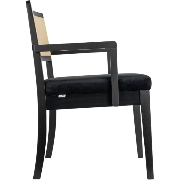 Creative CoOp Crawford Mid Century Modern Solid Wood Black Arm Chair with Natural Woven Cane Back and Velvet Upholstered Seat BlackBlack and Natural
