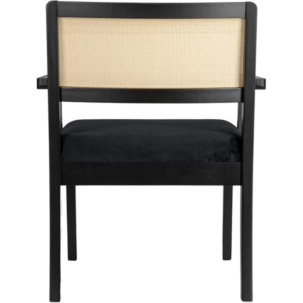 Creative CoOp Crawford Mid Century Modern Solid Wood Black Arm Chair with Natural Woven Cane Back and Velvet Upholstered Seat BlackBlack and Natural