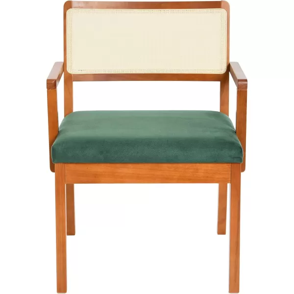 Creative CoOp Crawford Mid Century Modern Solid Wood Black Arm Chair with Natural Woven Cane Back and Velvet Upholstered Seat BlackDark Green