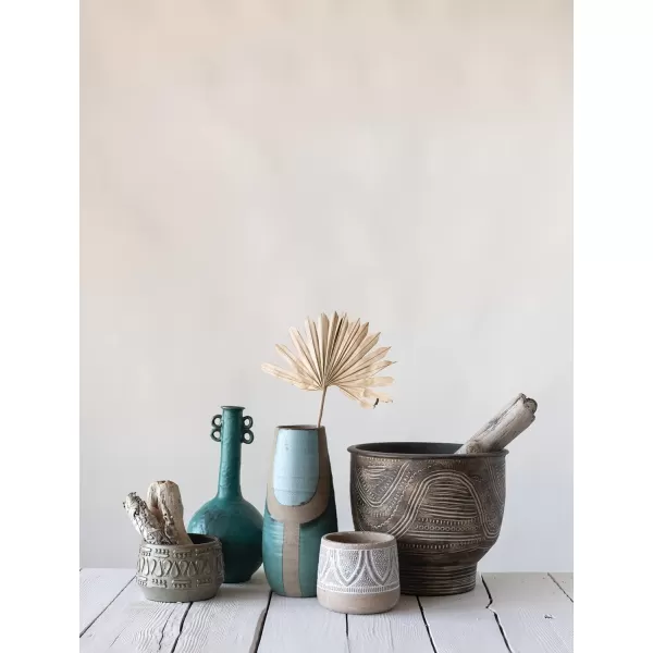 Creative CoOp DF2979 Embossed Stoneware Reactive Glaze Finish Holds 4quot PotEach one Will Vary Planter Green