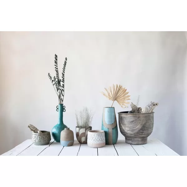 Creative CoOp DF2979 Embossed Stoneware Reactive Glaze Finish Holds 4quot PotEach one Will Vary Planter Green
