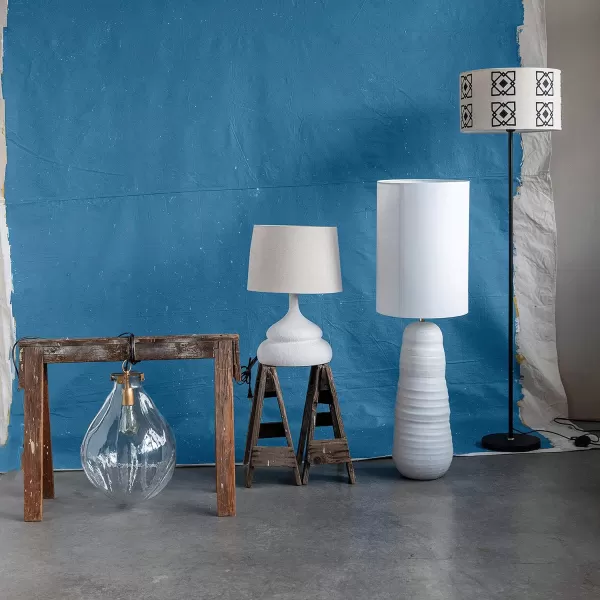 Creative CoOp DF4159 Modern Creamy White Ceramic Stoneware Floor Tall Table Linen Shade Reactive Glaze Finish Lamp