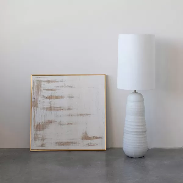 Creative CoOp DF4159 Modern Creamy White Ceramic Stoneware Floor Tall Table Linen Shade Reactive Glaze Finish Lamp