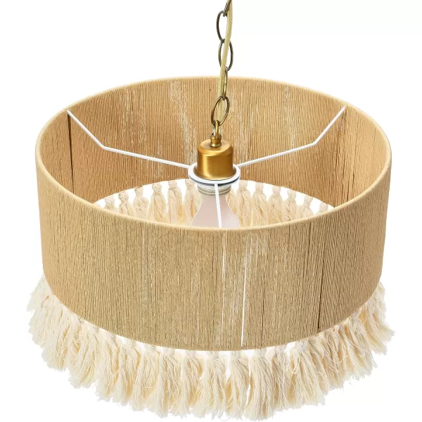 Creative CoOp EC0905 Coastal Lamp with Natural Paper Rope Shades Fringe Detail and Iron Base Pendant 1175quot1575