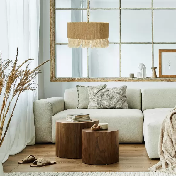 Creative CoOp EC0905 Coastal Lamp with Natural Paper Rope Shades Fringe Detail and Iron Base Pendant 1175quot1575