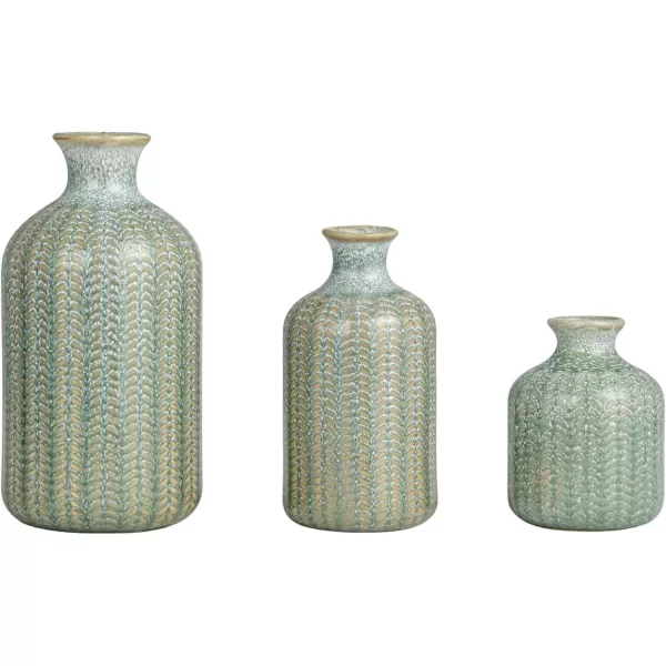 Creative CoOp Embossed Stoneware Vases with Reactive Glaze Grey Set of 3