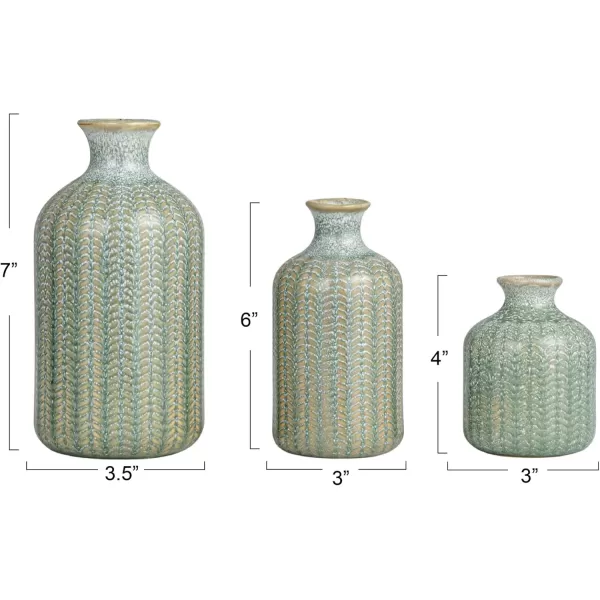 Creative CoOp Embossed Stoneware Vases with Reactive Glaze Grey Set of 3