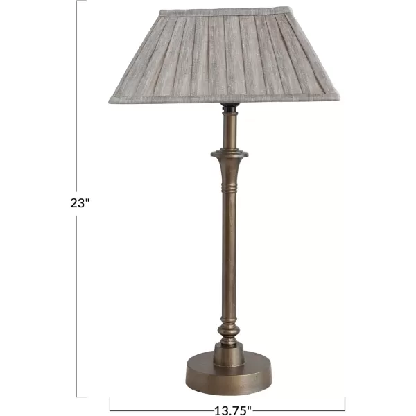Creative CoOp Farmhouse Metal Pleated Linen Shade Brass and Grey Table Lamp Gray