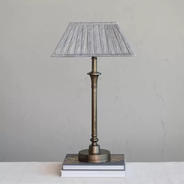 Creative CoOp Farmhouse Metal Pleated Linen Shade Brass and Grey Table Lamp Gray
