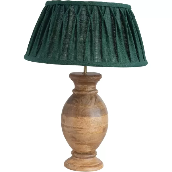 Creative CoOp Farmhouse Sculptural Wood Pleated Fabric Shade Natural and Green Table Lamp