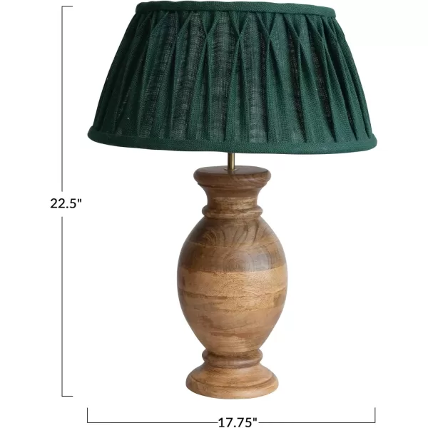 Creative CoOp Farmhouse Sculptural Wood Pleated Fabric Shade Natural and Green Table Lamp