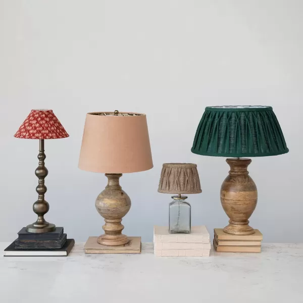 Creative CoOp Farmhouse Sculptural Wood Pleated Fabric Shade Natural and Green Table Lamp