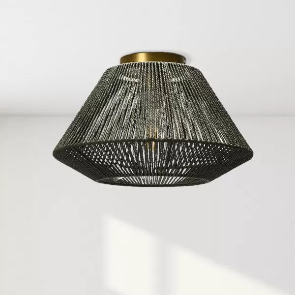 Creative CoOp Flush Mount Ceiling Light with Woven Paper Rope Shade GreyGray