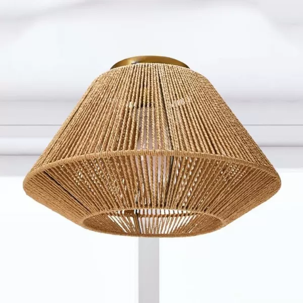 Creative CoOp Flush Mount Ceiling Light with Woven Paper Rope Shade GreyNatural Paper Rope