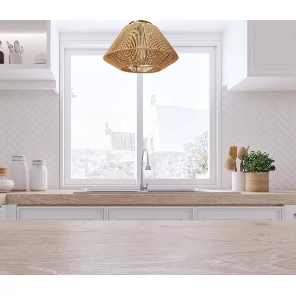 Creative CoOp Flush Mount Ceiling Light with Woven Paper Rope Shade GreyNatural Paper Rope