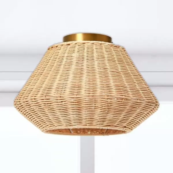 Creative CoOp Flush Mount Ceiling Light with Woven Paper Rope Shade GreyNatural Rattan