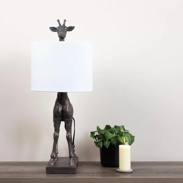 Creative CoOp Giraffe Table Lamp with Linen Shade Bronze FinishBronze