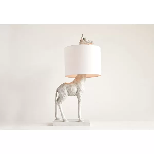 Creative CoOp Giraffe Table Lamp with Linen Shade Bronze FinishWhite