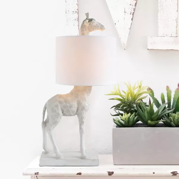 Creative CoOp Giraffe Table Lamp with Linen Shade Bronze FinishWhite