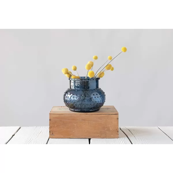 Creative CoOp Glass Hobnail CandleholderVase Holds 5quot Pillar Candle Votive Holder No Size Blue