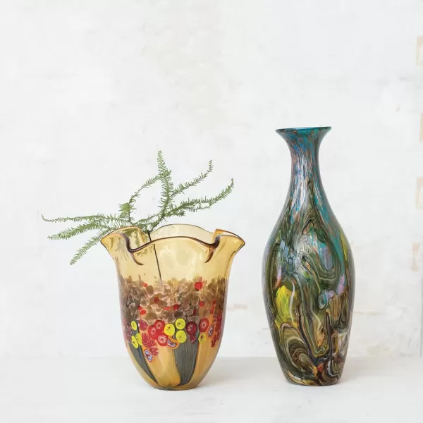 Creative CoOp Glittering Handmade Art Glass Vase Multicolor