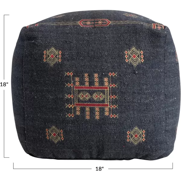 Creative CoOp Global Cotton Tufted Ottoman with Geometric Embroidery Navy Pouf Blue
